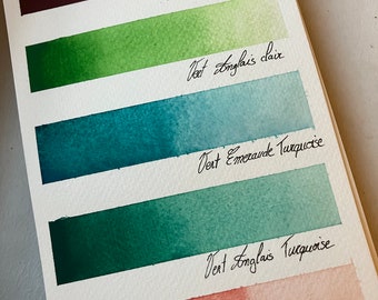 Aquarelles artisanales violet, verte et rouge duo chrome