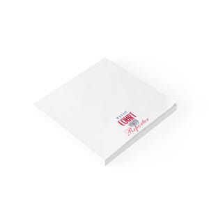 May include: White square sticky notes with the logo "Madam Court Reporter" printed in red and blue.