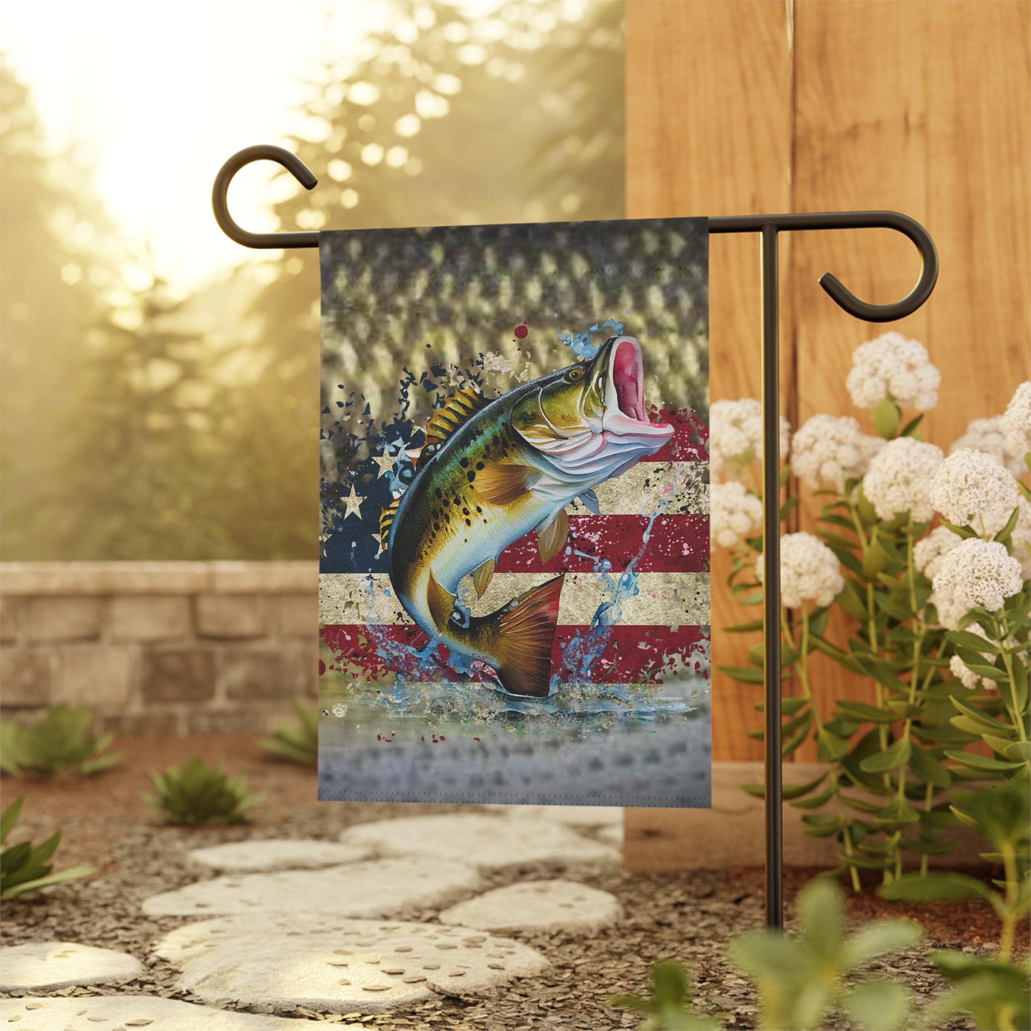 decorative flag pole fish flag Fishing Garden Banner, Patriotic Fish Flag, Outdoor Home Decor, Summer BBQ  Decoration, Gifts for Anglers, Largemouth Bass Flag