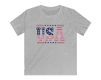 America USA Kids Soft Style Tee, Patriotic T-Shirt for Independence Day, 4th of July, Summer Fun, Casual Wear, Gift for Boys and Girls