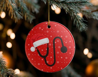 Adorno de cerámica con estetoscopio de Papá Noel para enfermera médica navideña