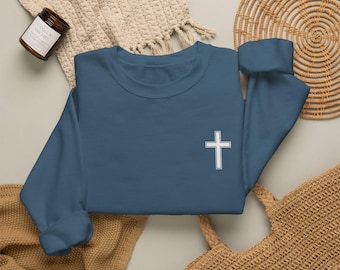 Minimal Cross Chest Sweatshirt | Christian Faith Crewneck