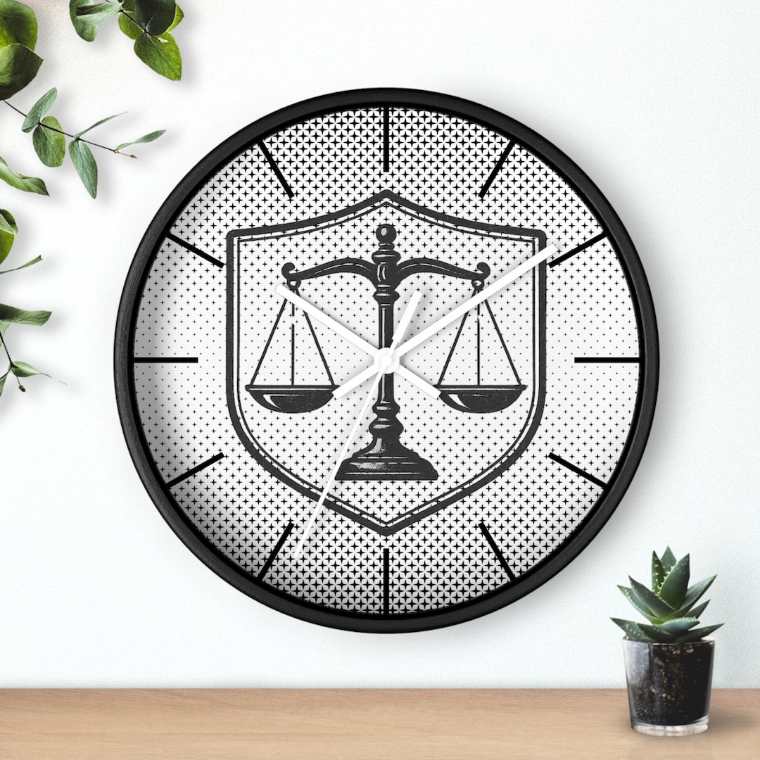 Justice Scales Wall Clock, Law Office Decor | Legal Theme Clock, Judge ...