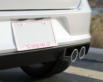 Roze Esquire scales-logo metalen nummerplaatlijst | Advocaat auto plaatframe
