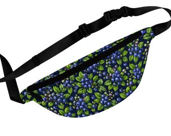 Riñonera del Festival de los Arándanos / Bolso de cadera con estampado floral y frutal