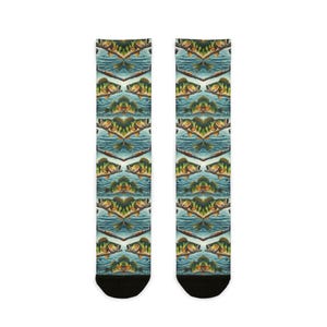Bass Fischen Socken, Sublimation Crew Socken, Let&#39;s Go Angeln Geschenk, Neuheit Fisch Socken, lustige Fischkleidung, Fischen-Liebhaber-Socken, Bass