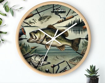 Fishing Enthusiast Wall Clock, Vintage Fisherman Decor, Bass Fishing Gift, Angler Wall Art, Outdoor Lodge Decor, Largemouth Bass