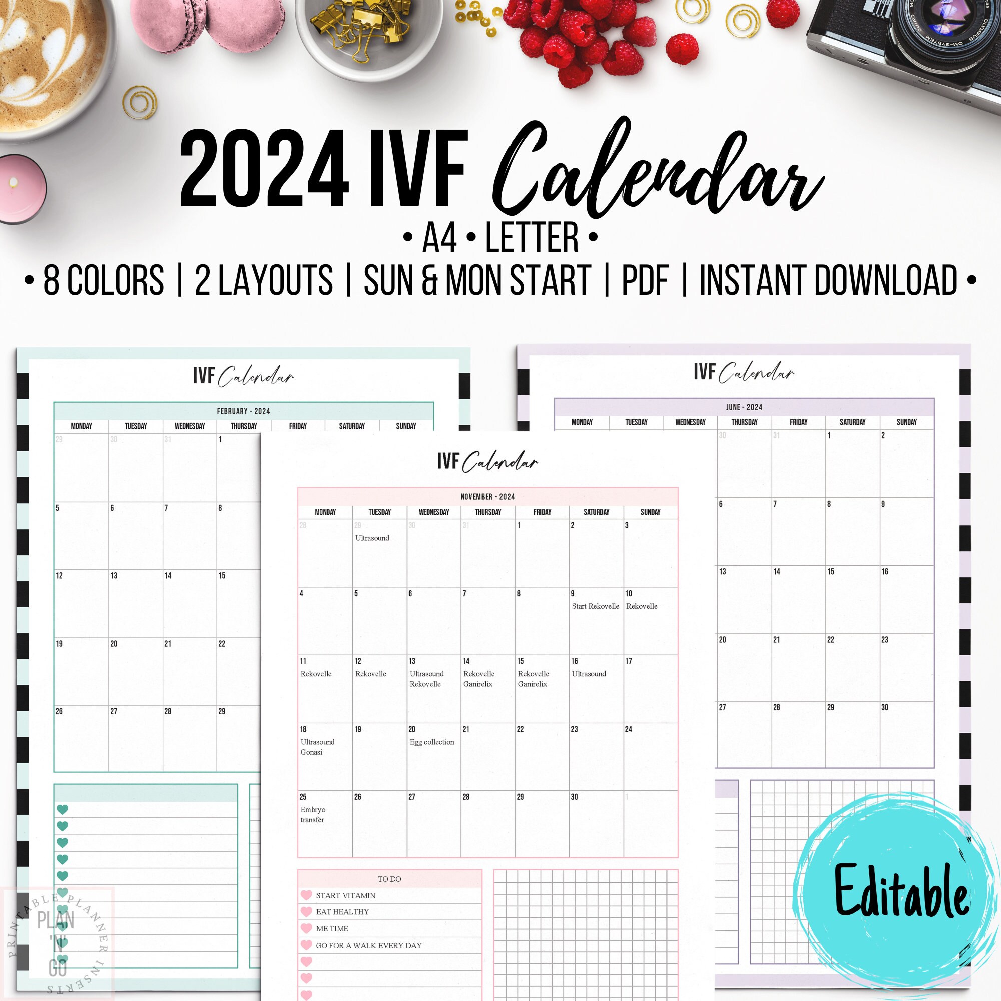 2024 Dated IVF Calendar, IVF Medication Tracker, Editable Conception Organizer, Printable IVF