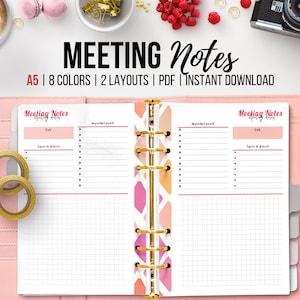 Meeting Notes, Printable Office Planner, Meeting Template, Office Task Planner, Note Taking, Work Planner, A5