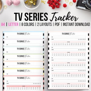 Seguimiento de episodios imprimible, A4, carta, diario de televisión, seguimiento de programas de televisión, lista de observación de temporadas y episodios, seguimiento de series de televisión, series dramáticas