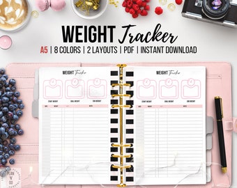 Weight Tracker, Printable Weight Loss Journal, Fitness Planner, Diet Journal, Weight Goal Tracker, Self Care Challenge, A5