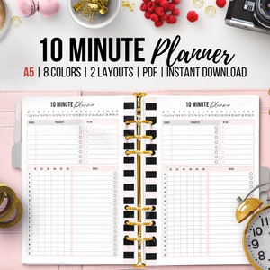 10 Minute Planner, Printable Time Management, Pomodoro Tracker, Study Timetable, Hourly Planner, Time Organizer, A5 Planner Insert