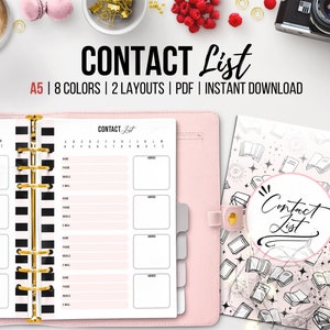 Contact List, Printable Address Book, Client Contact Information, E-mail List and Telephone Contact Details, Address Organizer, A5