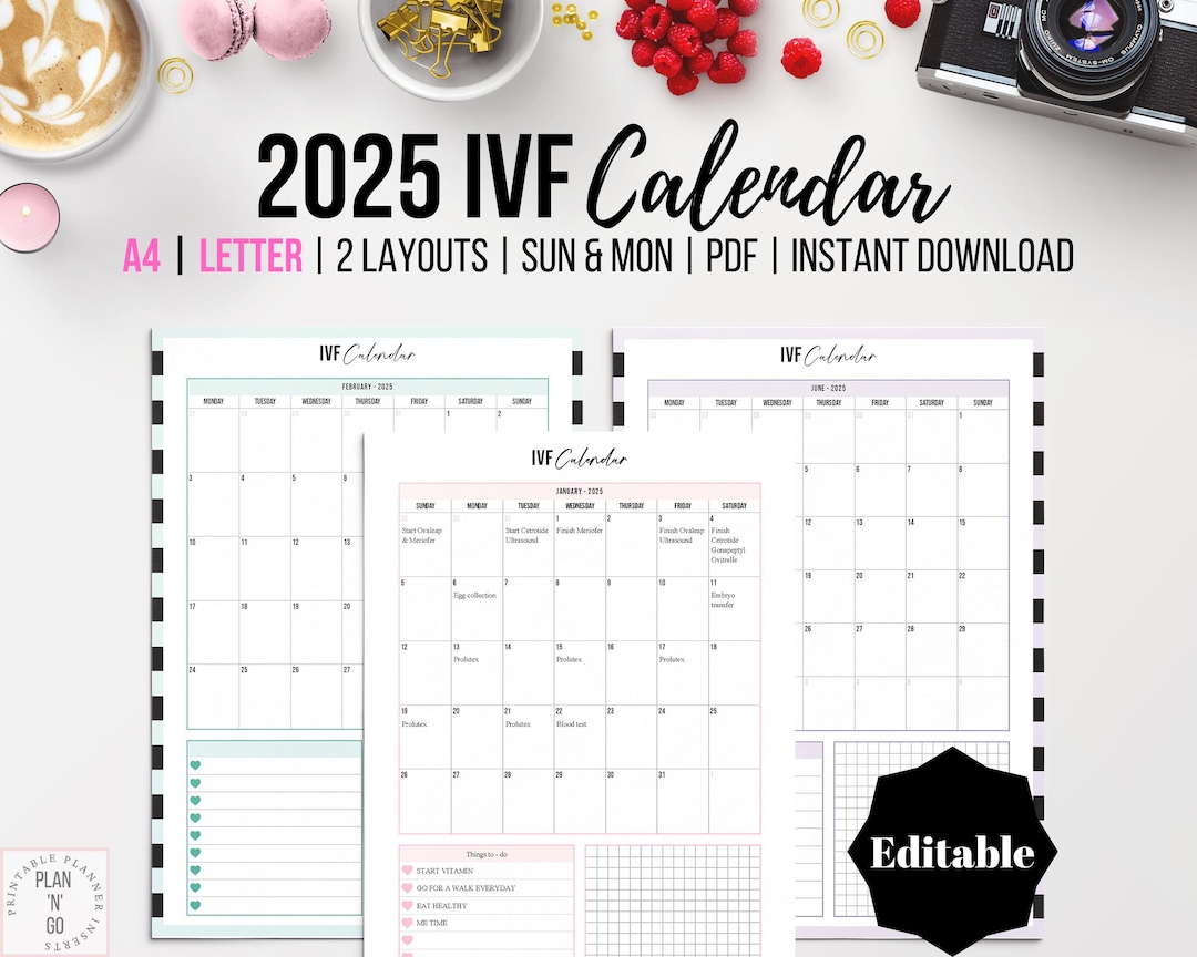 2025 Dated IVF Calendar, IVF Medication Tracker, Editable Conception
