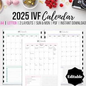 2025 Dated IVF Calendar, IVF Medication Tracker, Editable Conception Organizer, Printable IVF Journal, Medication Organizer, A4, Letter