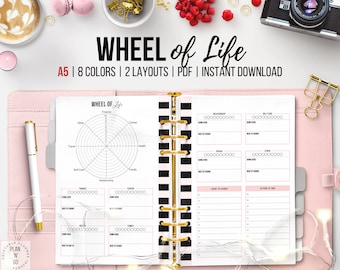 Wheel of Life Planner, Printable Life Balance, Personal Development, Self Improvement, Life Circle, Goal Tracker, Growth Mindset, A5