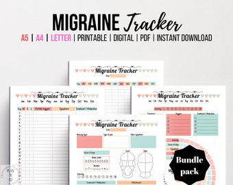 Migraine Tracker Printable, Headache Log, Pain Symptoms, Chronic Pain Tracker, Chronic Migraine, Pain Log, Health Insert, A5, A4, Letter