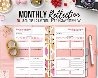 Reflection Journal, Printable Monthly Reflection, Month in Review, Gratitude Journal, Self Care, Manifestation Planner, A5