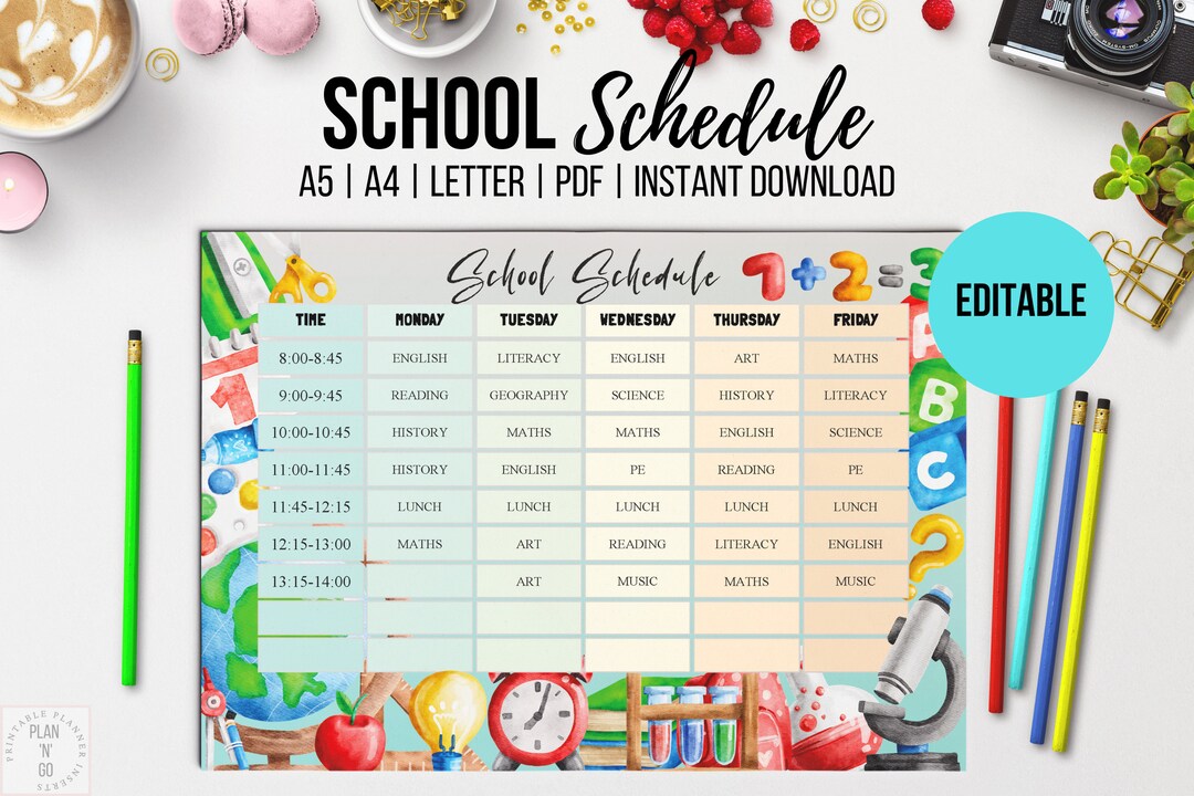 Editable School Schedule for Kids School Supplies Theme - Etsy Australia