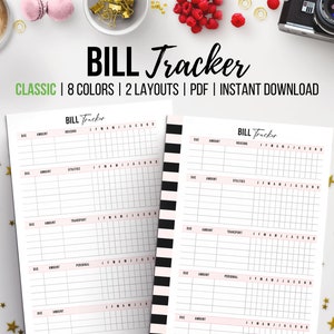 Printable Bill Tracker, Bill Payment Log, Household Expenses, Budget Template, Finance Planner Insert, Classic Happy Planner image 1