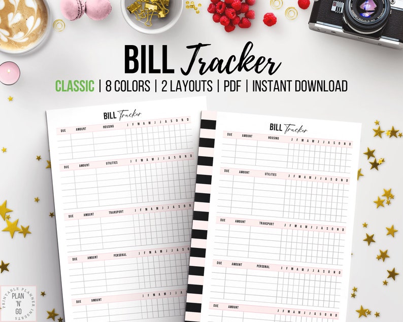 Printable Bill Tracker, Bill Payment Log, Household Expenses, Budget Template, Finance Planner Insert, Classic Happy Planner image 1