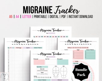Migraine Tracker Printable, Headache Log, Pain Symptoms, Chronic Pain Tracker, Chronic Migraine, Pain Log, Health Insert, A5, A4, Letter