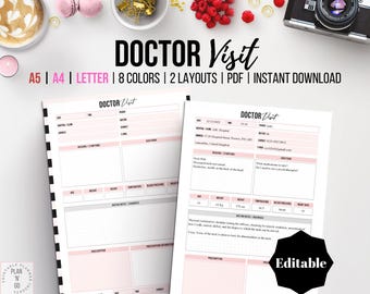 Editable Doctor Visit, Doctor Visit Tracker, Health Consultation Record, Printable Health Planner Insert, Medical Record, A5, A4, Letter