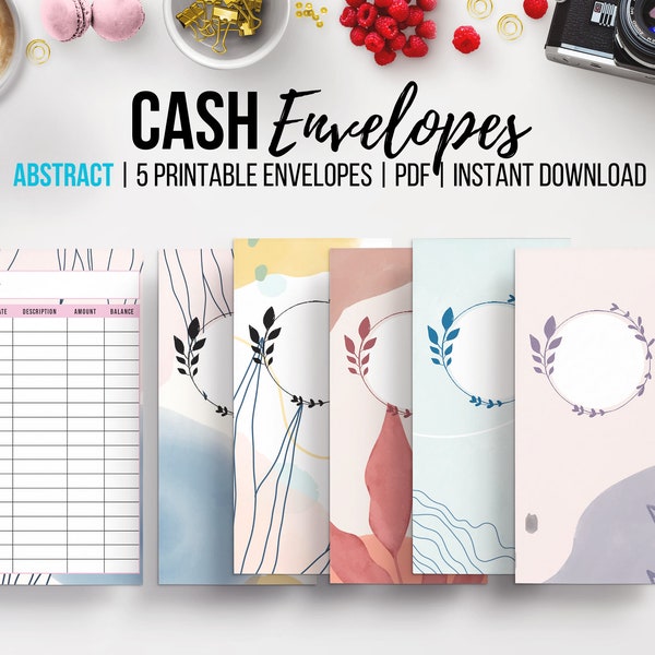 Cash Envelope Printable, Expense Tracker, Monthly Budget, Dave Ramsey Cash Envelope System, Abstract Theme, Vertical Envelope, Set of 5