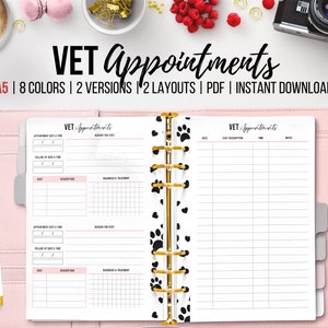 Printable Vet Visit, Vet Appointment Tracker, Pet Health Record, Vet Notes, Vet Cost Tracker, Pet Planner Organizer, Pet Information, A5