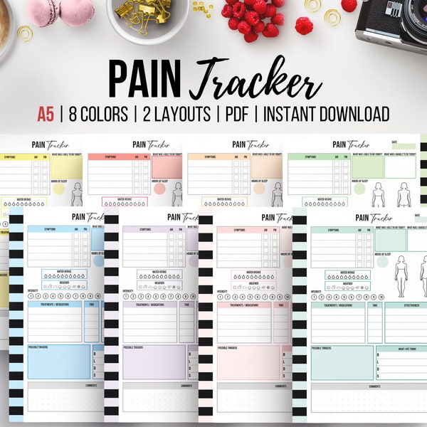 Pain Tracker Printable, Chronic Illness Medical Planner, Chronic Pain Symptom Tracker, Fibromyalgia Journal, Health Tracker, A5