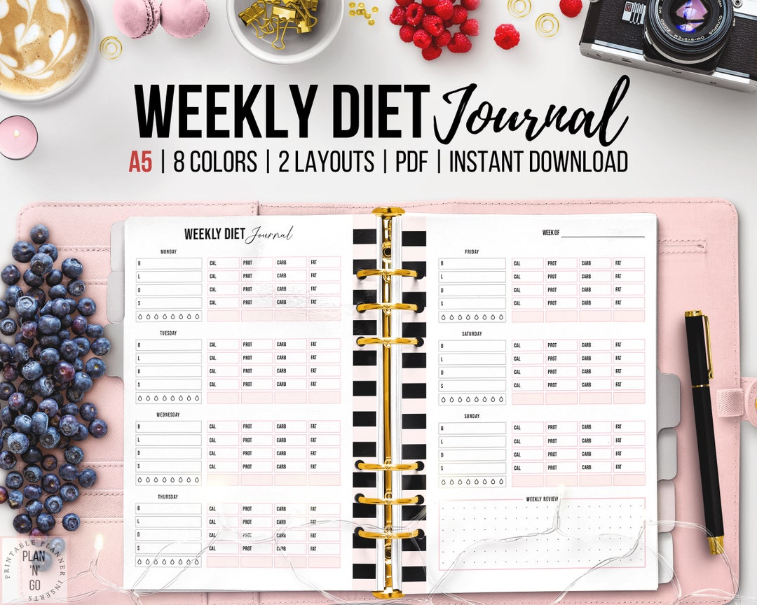 Diet Journal Printable, Weekly Food Diary, Nutrition Planner, Calorie ...