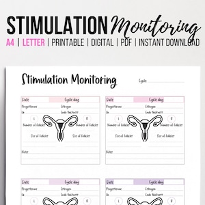 Planificador de FIV, seguimiento de estimulación, plantilla de concepción, seguimiento del ciclo de IUI, diario de FIV imprimible, tamaño A4, carta