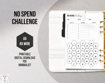 No Spend Challenge Printable, Savings Tracker, Money Saving Challenge, Minimalist Budget Planner, A5 Planner Inserts, A5 Wide