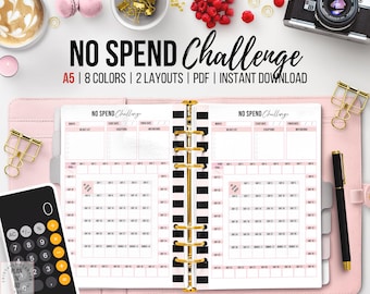No Spend Challenge, Monthly Savings, No Spend Tracker, Savings Tracker, Personal Finance, Budget Insert, Savings Challenge, A5