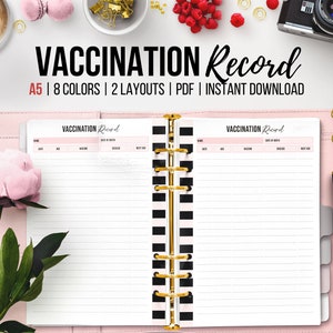 Vaccination Log, Child Health Record, Medical History, Childcare Template, Printable Health Planner Insert, A5