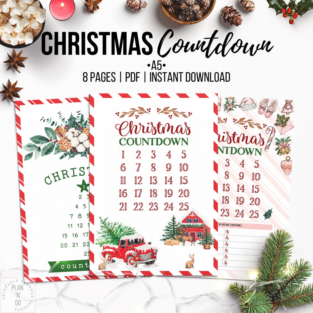 Christmas Countdown Printable Advent Calendar Days Until - Etsy