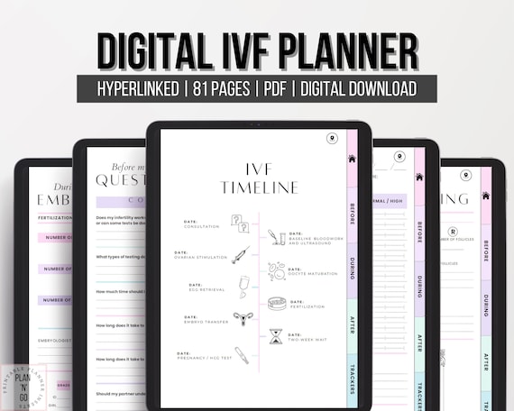 IVF Planner, Digital Fertility Treatment Tracker, Medication Organizer, Trying to Conceive, Hyperlinked IVF Journal, Cycle Tracker