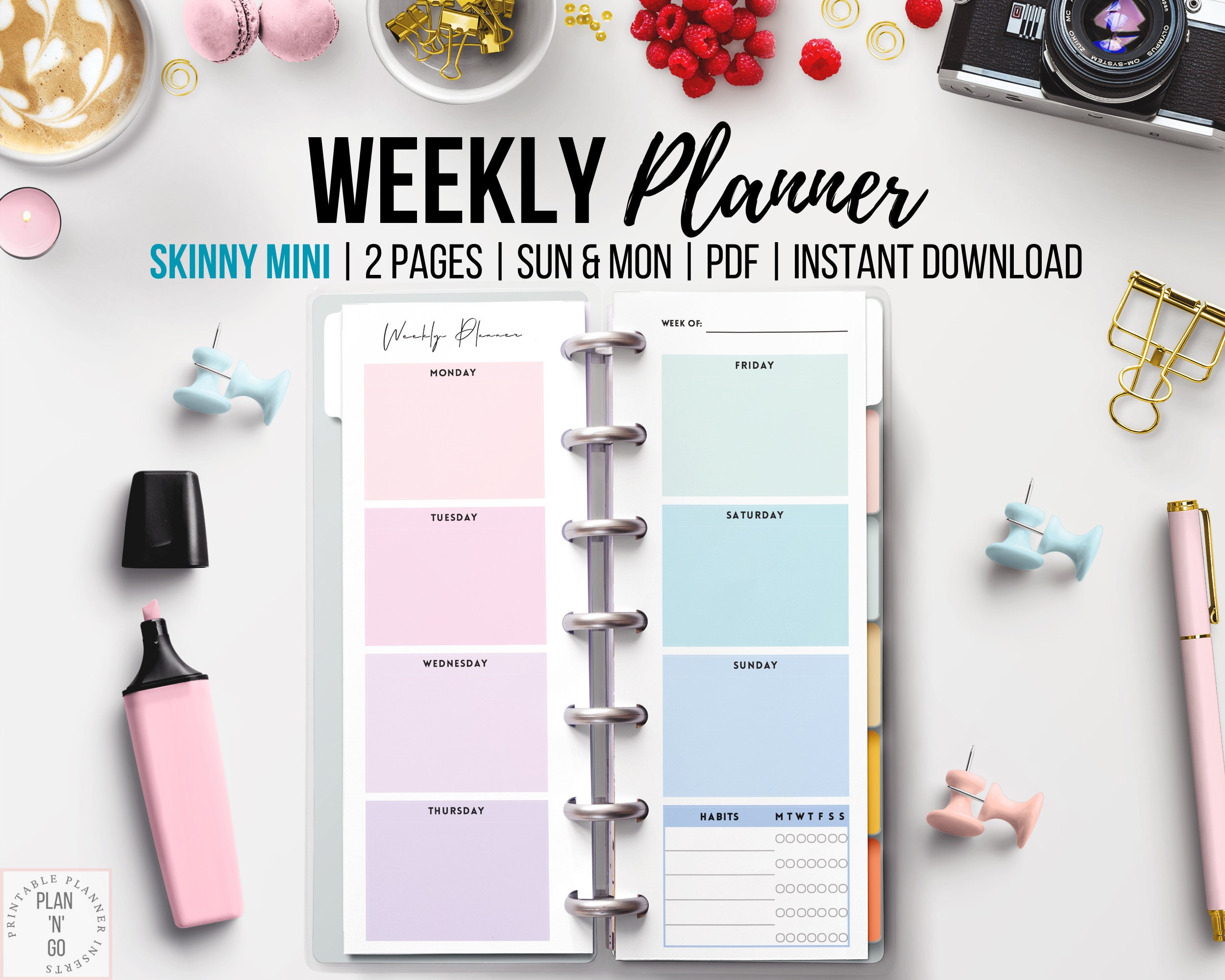 Skinny Mini, Weekly Horizontal Printable, Weekly Undated Planner Insert ...