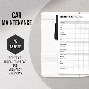 Car Maintenance Log, Maintenance Checklist Printable, Auto Repair Tracker, Inspection List, Car Service Cost, Minimalist Insert, A5, A5 Wide