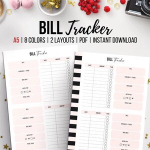 Bill Payment Tracker, Printable Bill Organizer, Household Expenses, Monthly Bill Log, Budget Planner Insert, Expense Tracker, A5
