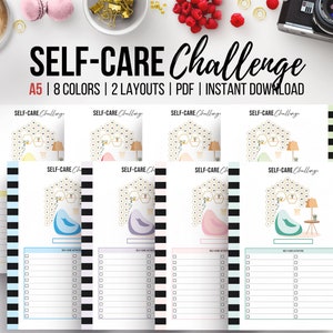 Self Care Journal, Printable Self Care Challenge, Mindfulness Journal, Daily Wellbeing, Therapy Worksheet, Self Care Checklist, A5