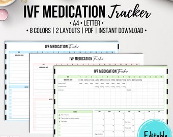 IVF Medication Tracker, Editable Conception Organizer, Sunday Start, IVF Calendar, Printable IVF Journal, Medication Organizer, A4, Letter