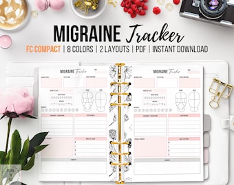 Migraine Tracker Printable, Headache Log, Pain Symptoms, Chronic Pain Tracker, Chronic Migraine, Pain Log, Health Insert, FC Compact