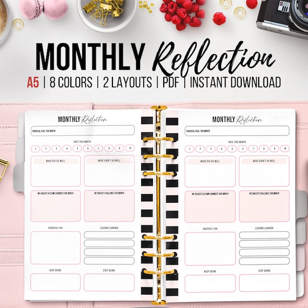 Self Reflection Printable, Self Discovery, Personal Growth, Self Reflection, Self-Care Journal, Personal Development, Month in Review, A5