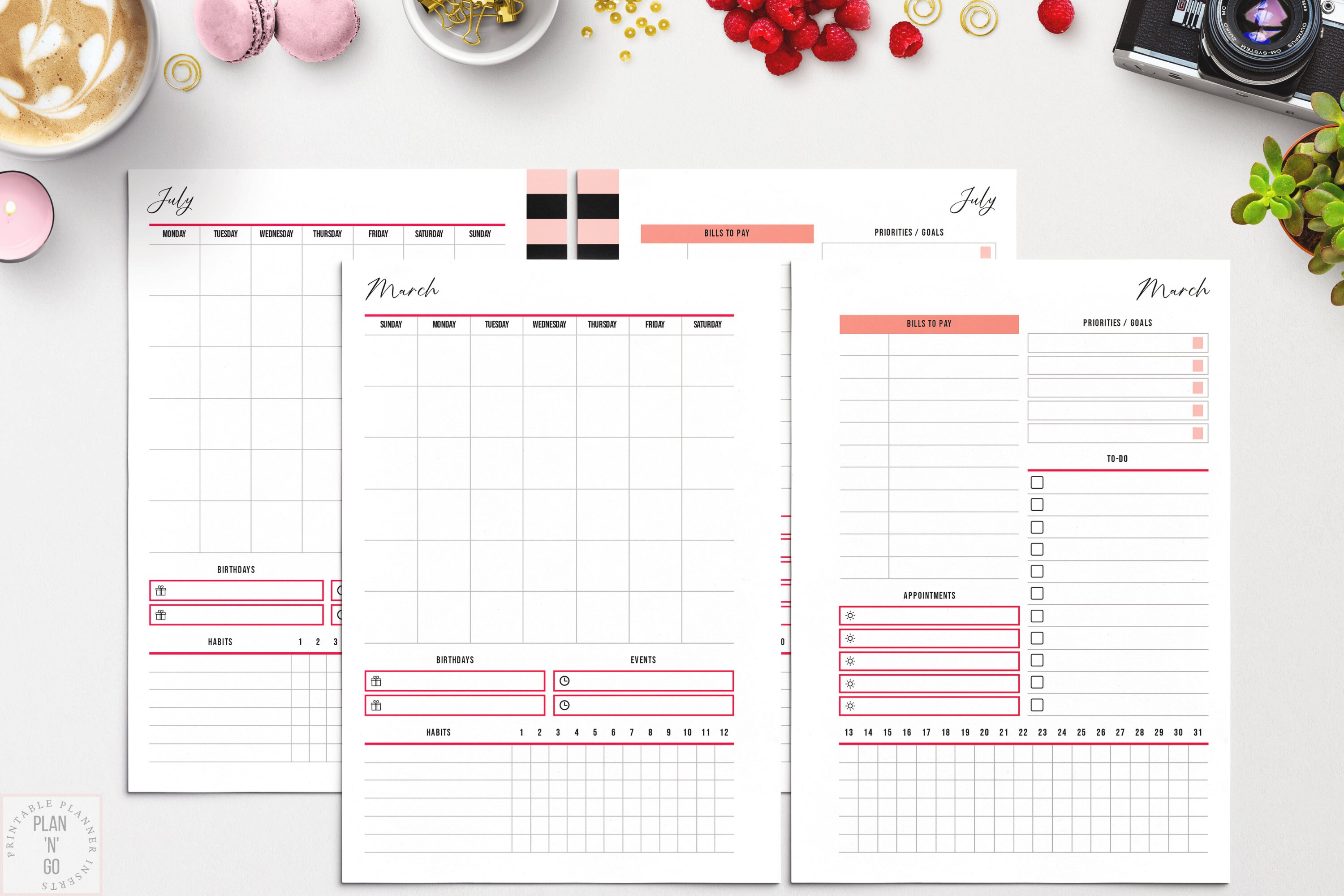 Month at a Glance Printable, Monthly Undated Calendar, Bill Tracker ...