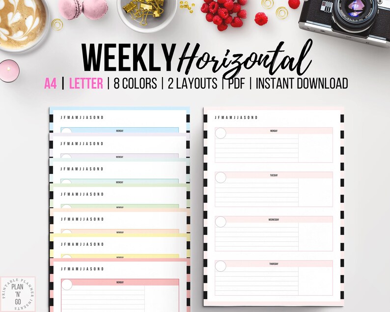 Weekly Horizontal, Printable Undated Weekly Planner, Week on Two Pages ...