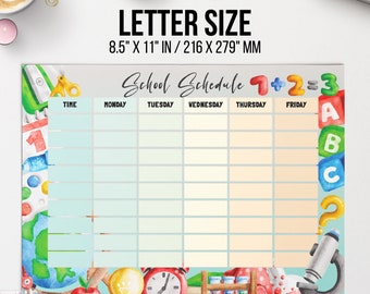 Editable School Schedule for Kids, School Supplies Theme