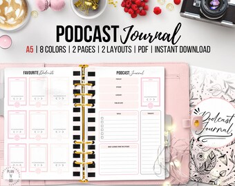 Podcast Planner, Printable Podcast Template, Content Planner, Podcast Episode Tracker, Favourite Contents, Social Media Planner, A5