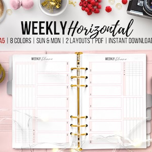 Weekly Horizontal Planner, Printable Undated Weekly Planner Template, Undated Week Organizer, Horizontal Layout, Week on 1 Page, A5