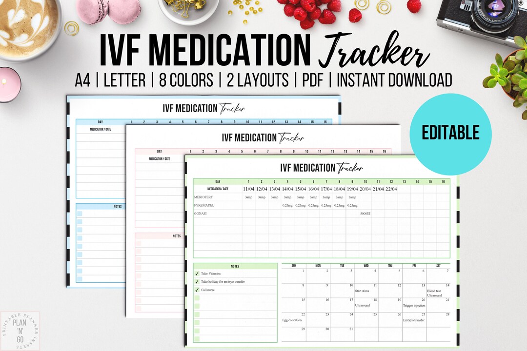 IVF Medication Tracker Editable Conception Organizer Sunday Etsy